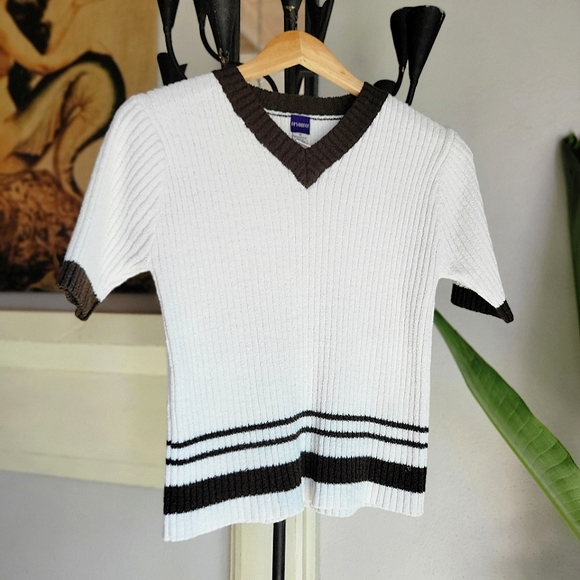 VTG 90s Ribbed Contrast Trim Tree - Picture 1 of 6